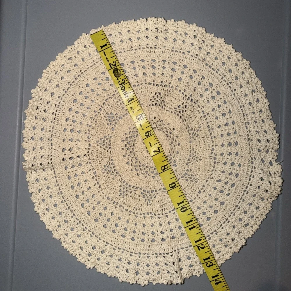 Vintage Hand Crochet Doily Ecru Cotton Lace Round 12/13 In Grandmacore Cottage